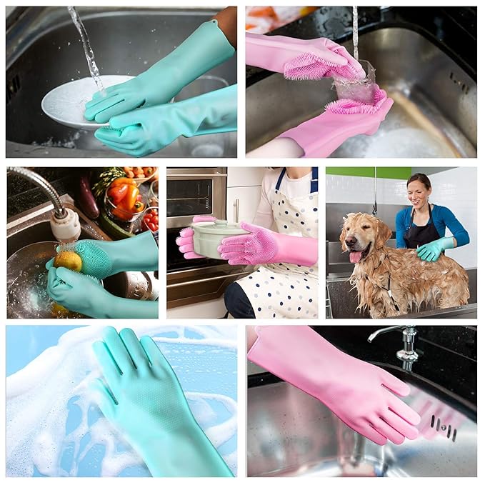 Silicone Cleaning Gloves – Heat Resistant Dishwashing & Household Scrub Gloves